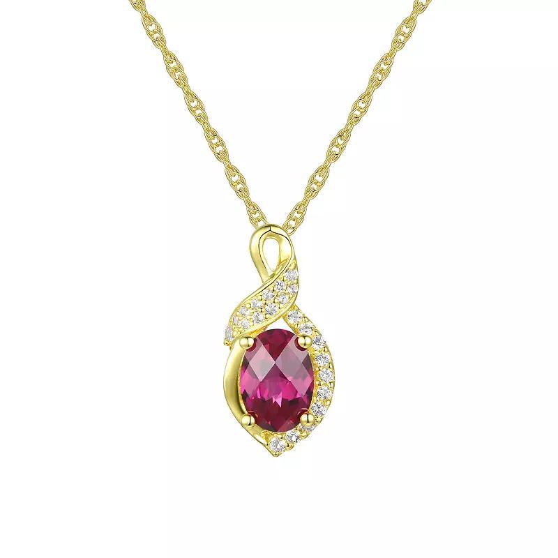 14k Gold Over Silver Lab-Created Ruby & White Sapphire Pendant Necklace, Womens, Size: 18, Red Product Image