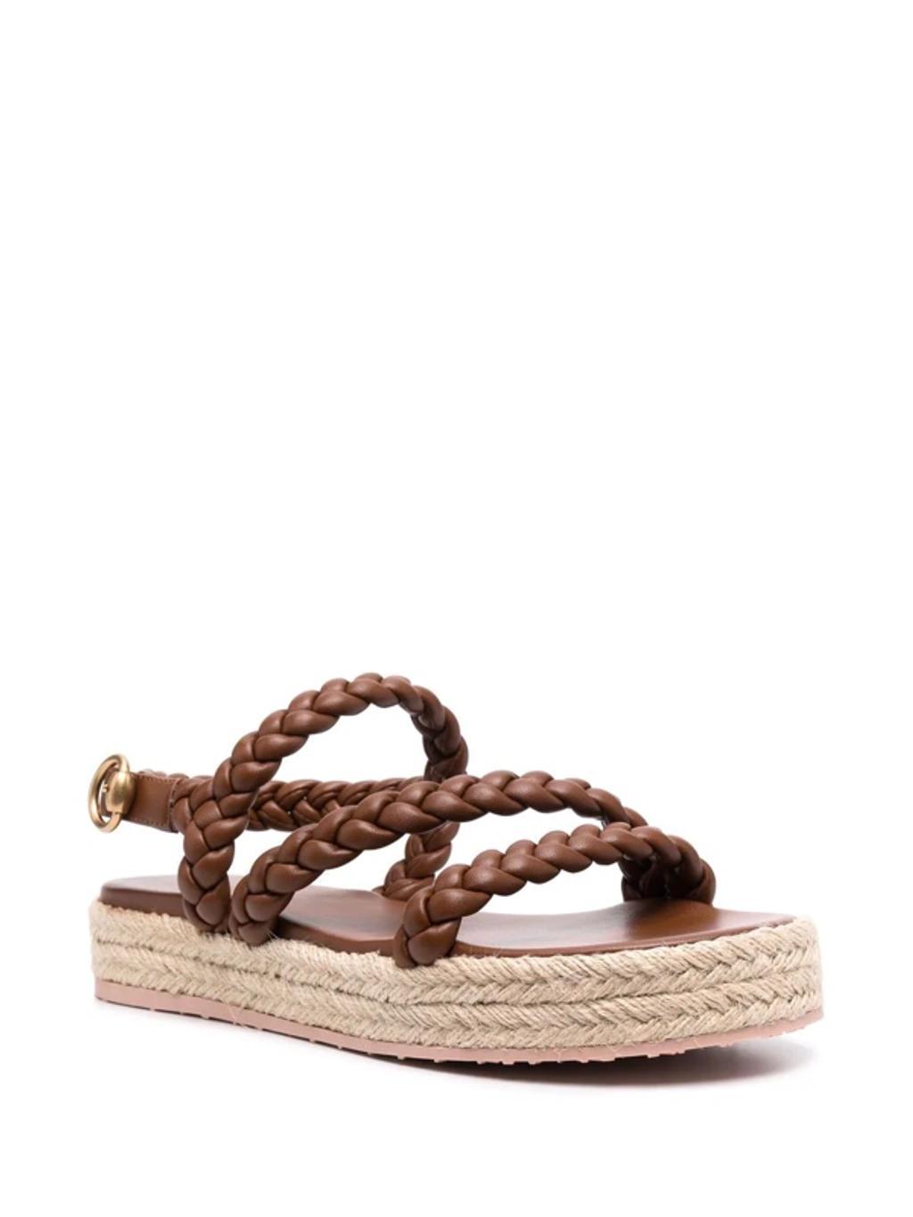 Braided Leather Espadrille Sandals In Brown Product Image