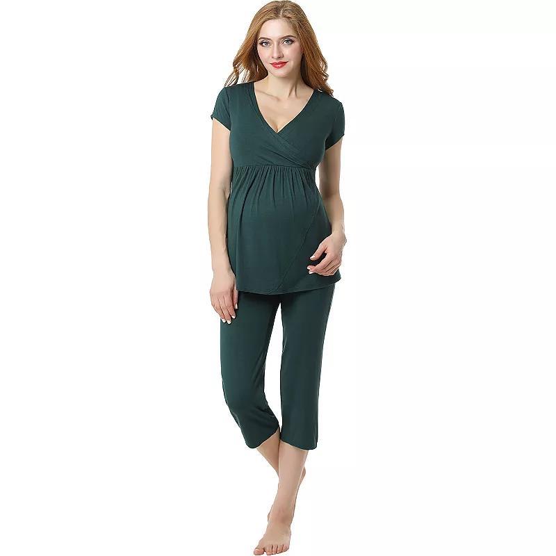 Maternity Pokkori Daily Essential Pajama Top & Pajama Capri Set, Womens Pink Product Image