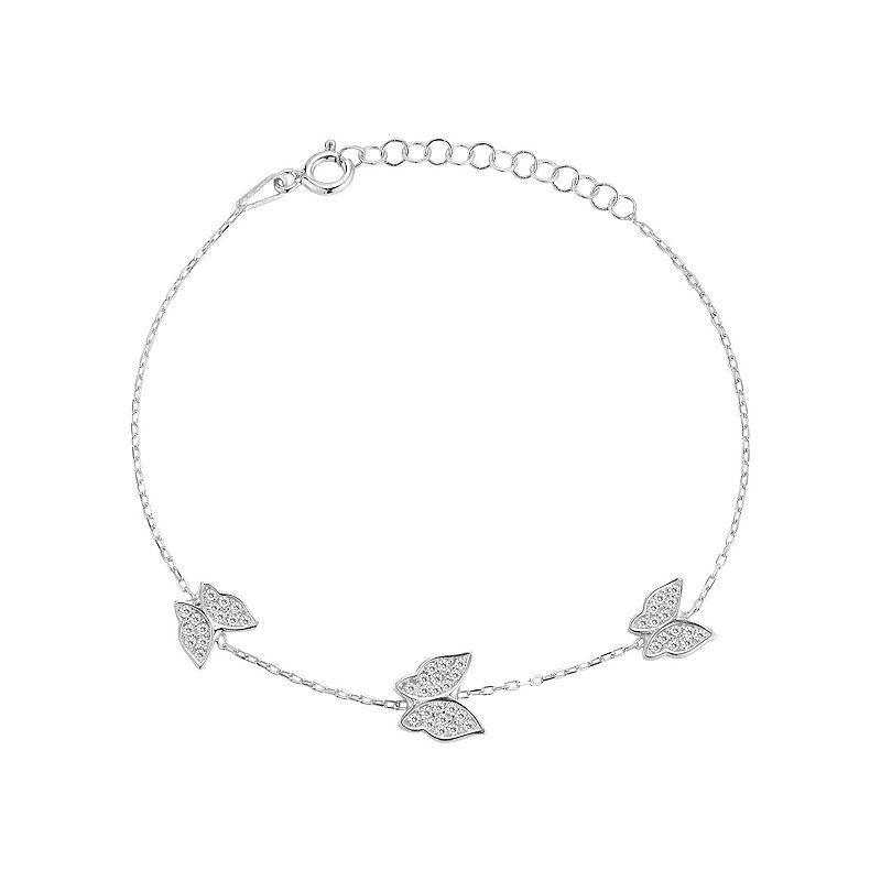 Sunkissed Sterling Cubic Zirconia Triple Butterfly Bracelet, Womens, Silver Tone Product Image