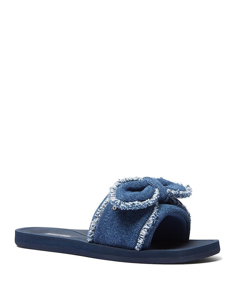 Michael Michael Kors Womens Betsy Distressed Bow Denim Slide Sandals Product Image