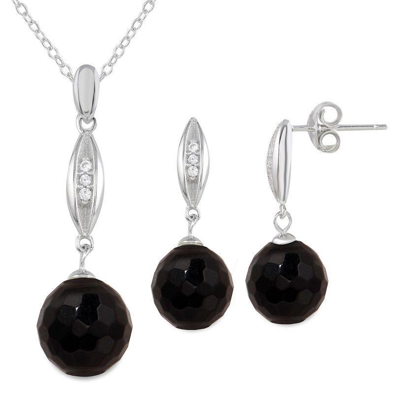 Onyx Cubic Zirconia 2-piece Earring & Pendant Necklace Set, Womens Black Onyx Product Image