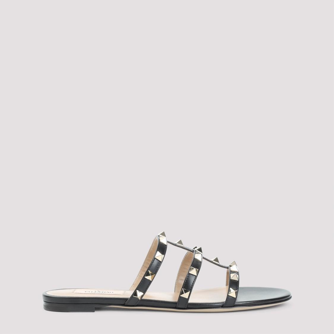 VALENTINO GARAVANI Rockstud Flat Slides In Lambskin In Black Product Image