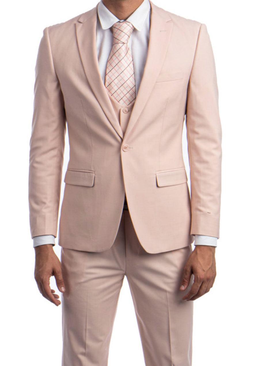 Blush Solid Color 3 Piece Slim Fit Suit 1 Button Peak Lapel Product Image