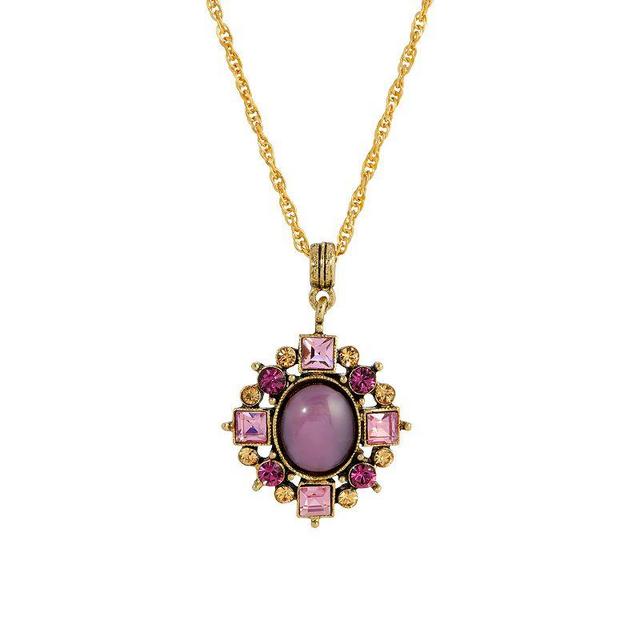 1928 Gold Tone Crystal Halo Pendant Necklace, Womens, Purple Product Image