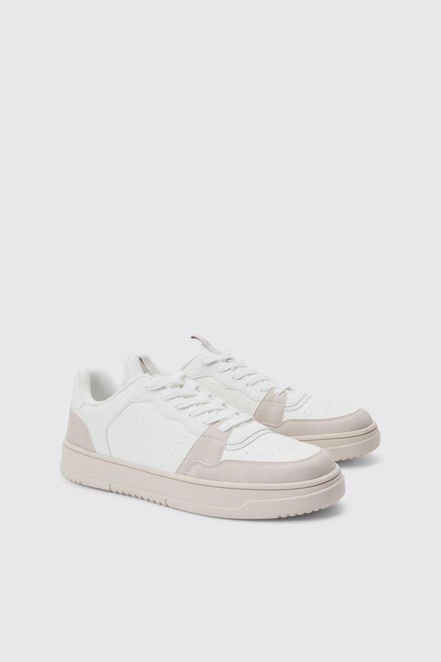 Suede Panel Chunky Trainer In White | boohooMAN USA Product Image