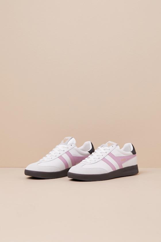 Cyclone White and Candy Pink Leather Lace-Up Sneakers Product Image