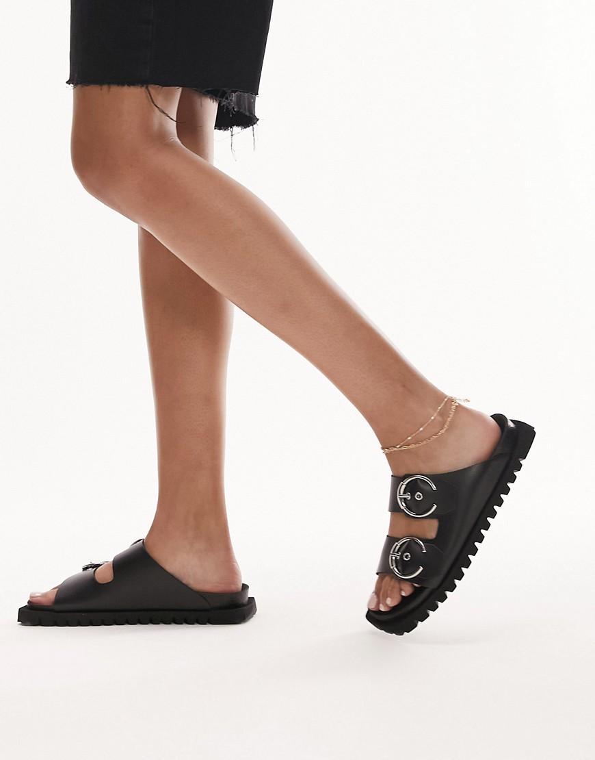 Topshop Prince leather flat sandals with buckles Product Image