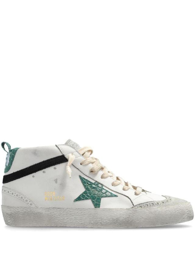 Mid Star Artisanal Leather Sneakers In White, Green, And Black In White,green,black Product Image