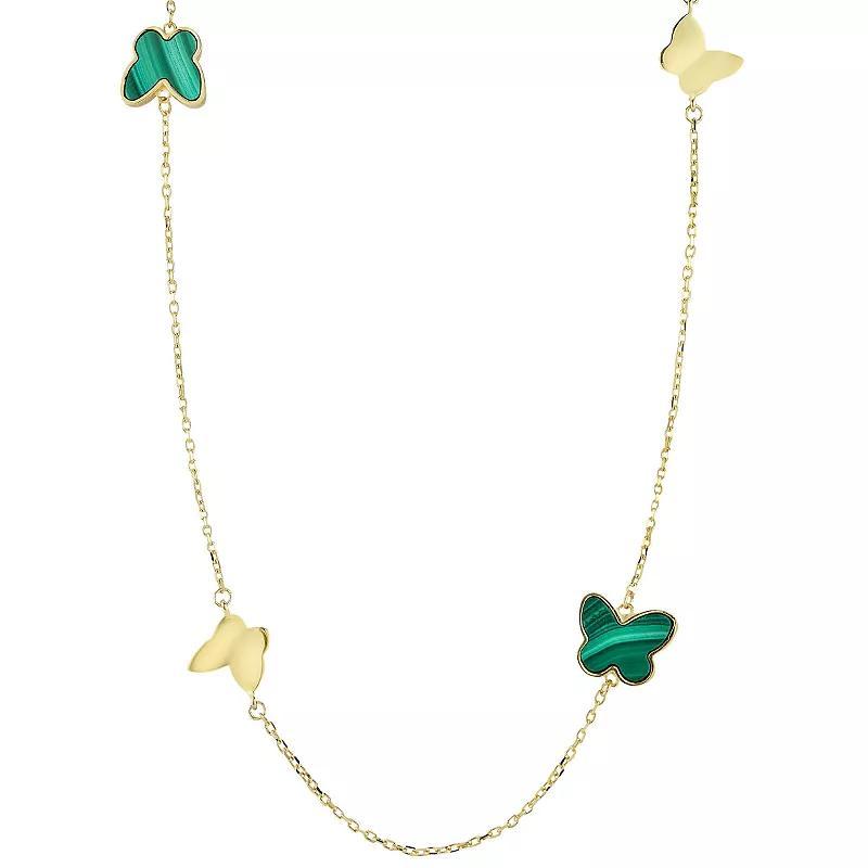 LUMINOR GOLD 14k Gold Malachite Butterfly Station Necklace, Womens Product Image