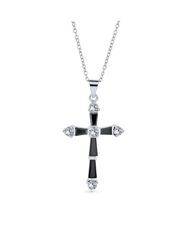 Bling Jewelry Religious Faith Hope Love Cz Accent Black Onyx Gemstone Cross Pendant Necklace For Women Teen Silver Plated Product Image