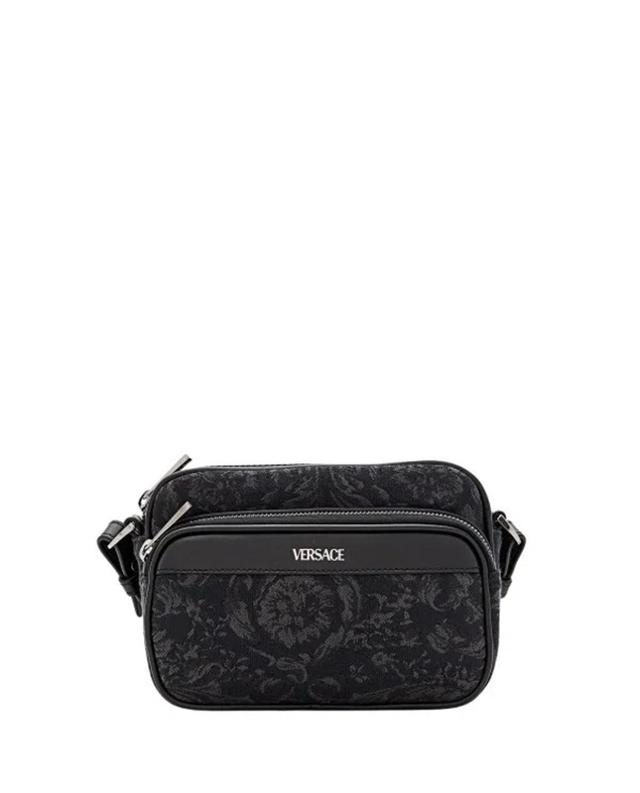 VERSACE Barocco Small Crossbody Fabric Jacquard In Black Product Image