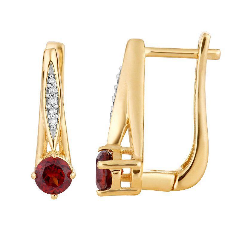 10k Gold Garnet & Diamond Accent Latch Back Earrings, Womens Product Image