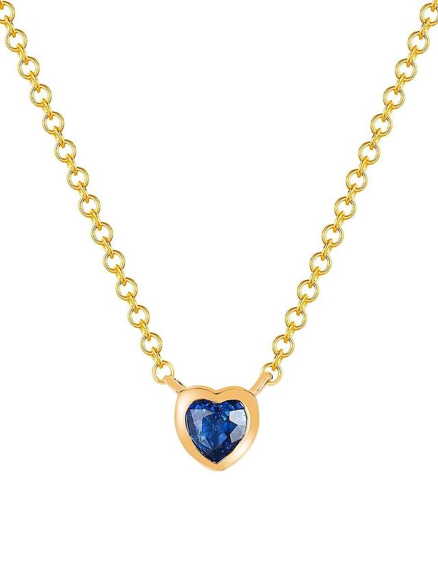 Womens 14K Yellow Gold & Sapphire Heart Pendant Necklace Product Image