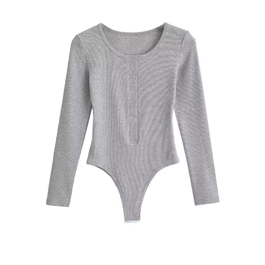 Long-Sleeve Plain Ribbed Bodysuit Top Product Image