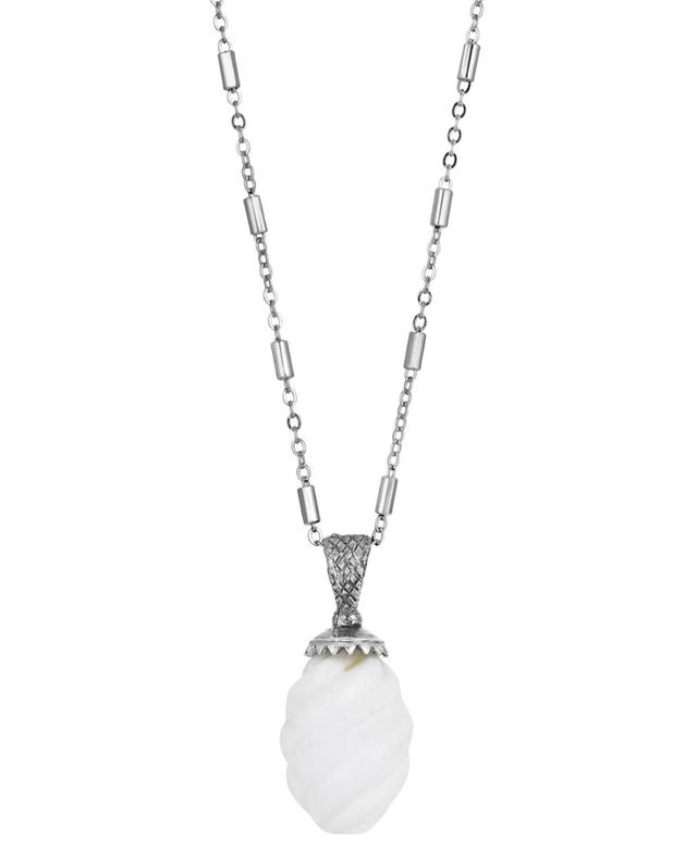 1928 Silver Tone Stone Pendant Necklace, Womens White Product Image