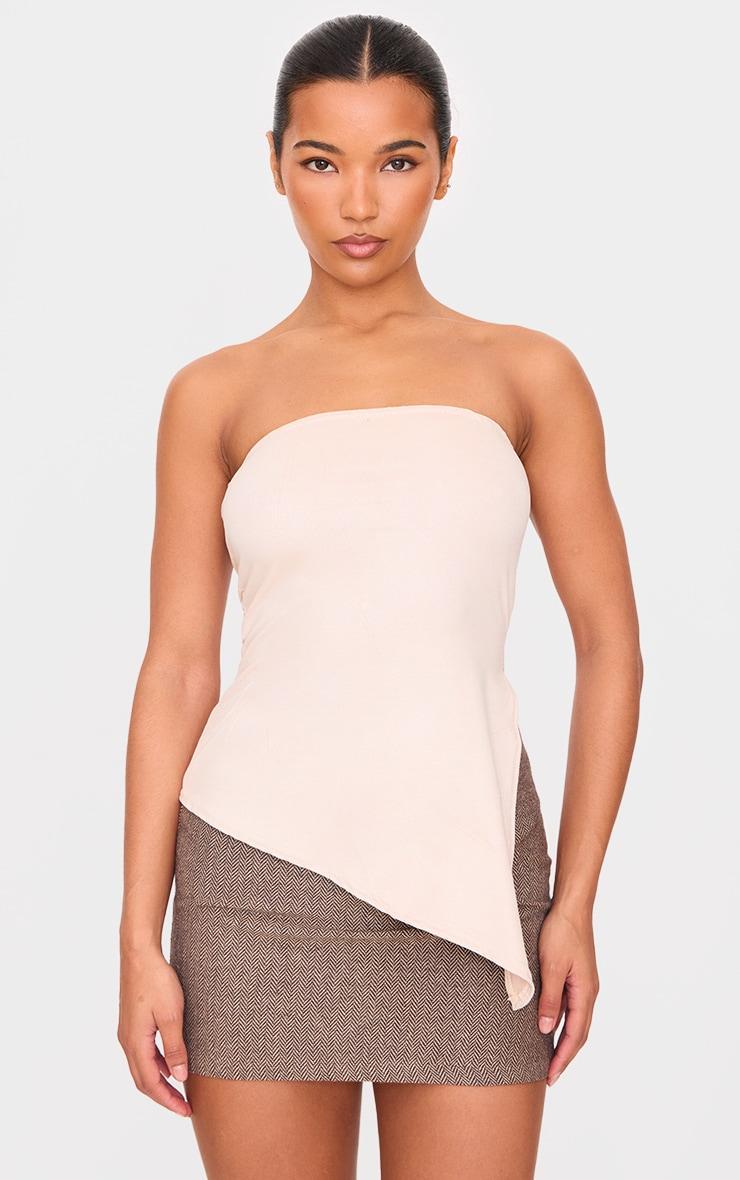 Cream Faux Suede Asymmetric Hem Bandeau Top Product Image