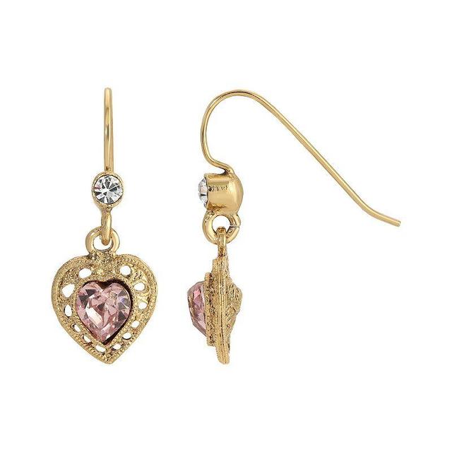 1928 Silver Tone Heart Drop Earrings, Womens, Pink Product Image