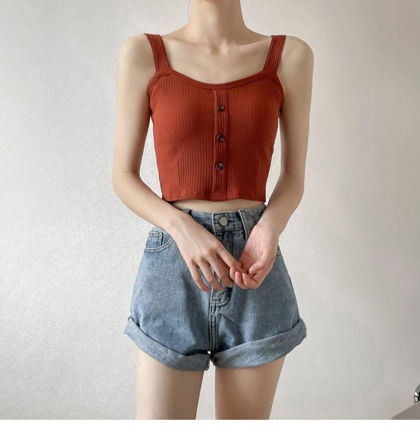 Plain Button-Up Cropped Camisole Top Product Image