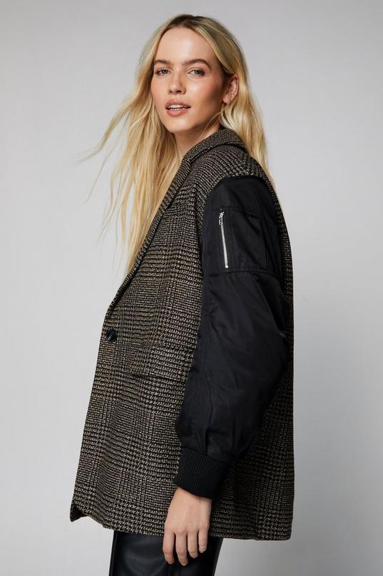 Wool Blend Hybrid Tailored Plaid Bomber Jacket Product Image