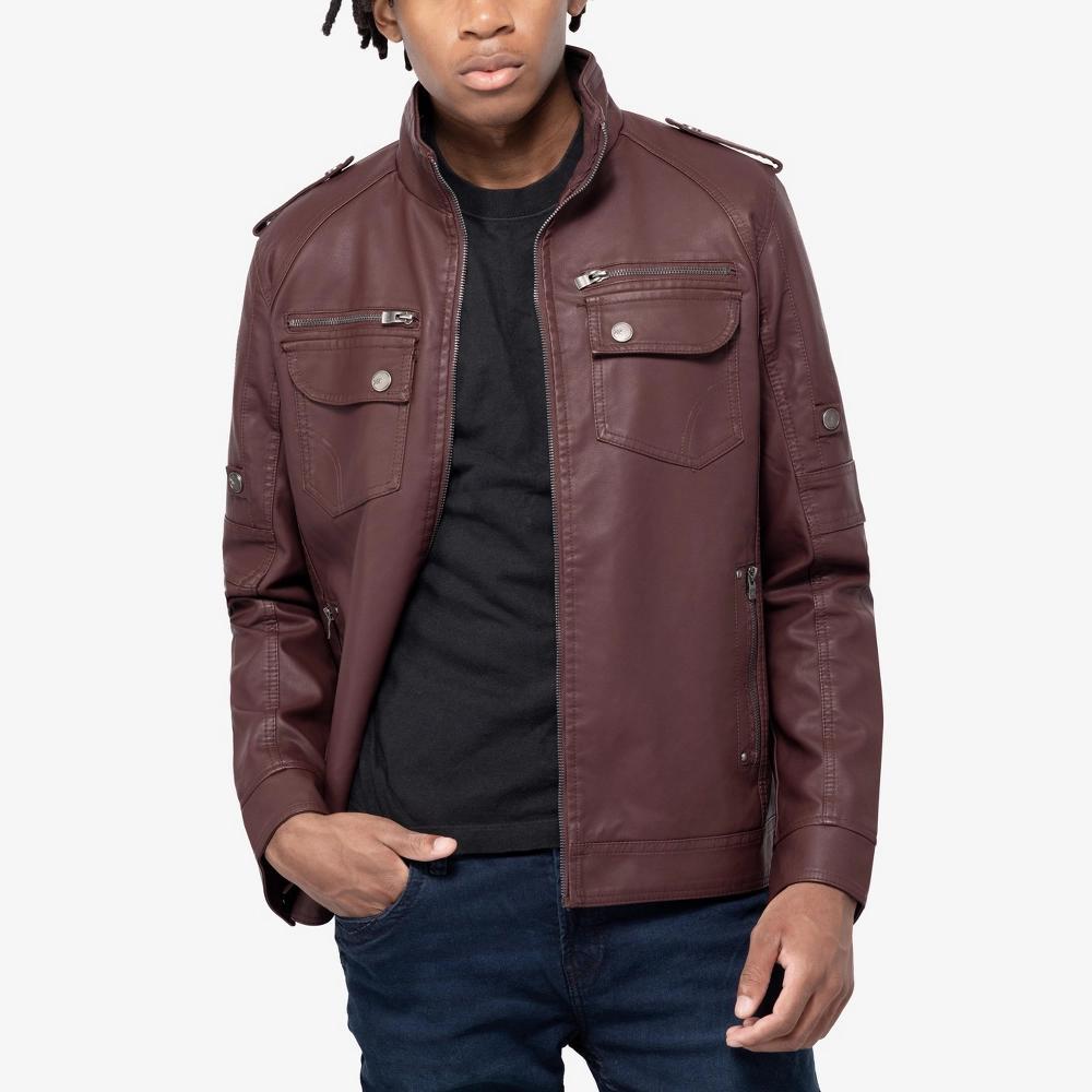 X RAY Men's Utility Jacket With Faux Shearing Lining in BURGUNDY Size Medium Product Image