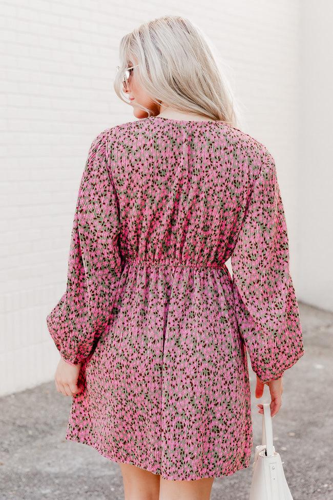 Always Ahead Pink Floral Textured V-Neck Long Sleeve Mini Dress FINAL SALE Product Image