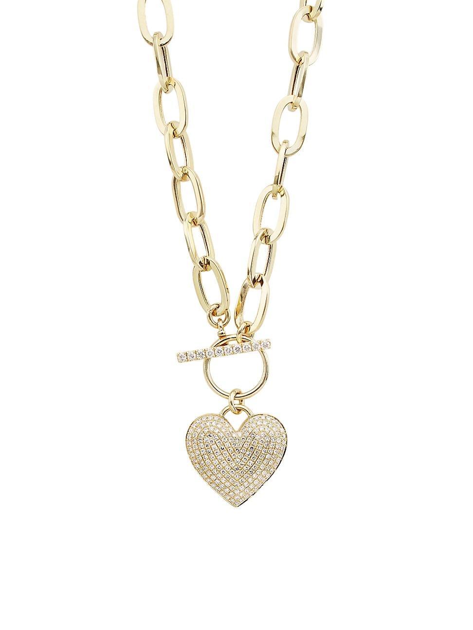 Womens 14K Yellow Gold & 0.5 TCW Diamond Heart Pendant Necklace Product Image