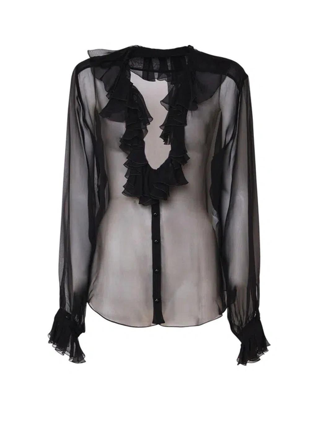 DOLCE & GABBANA Ruffled Silk Chiffon Blouse In Black product image