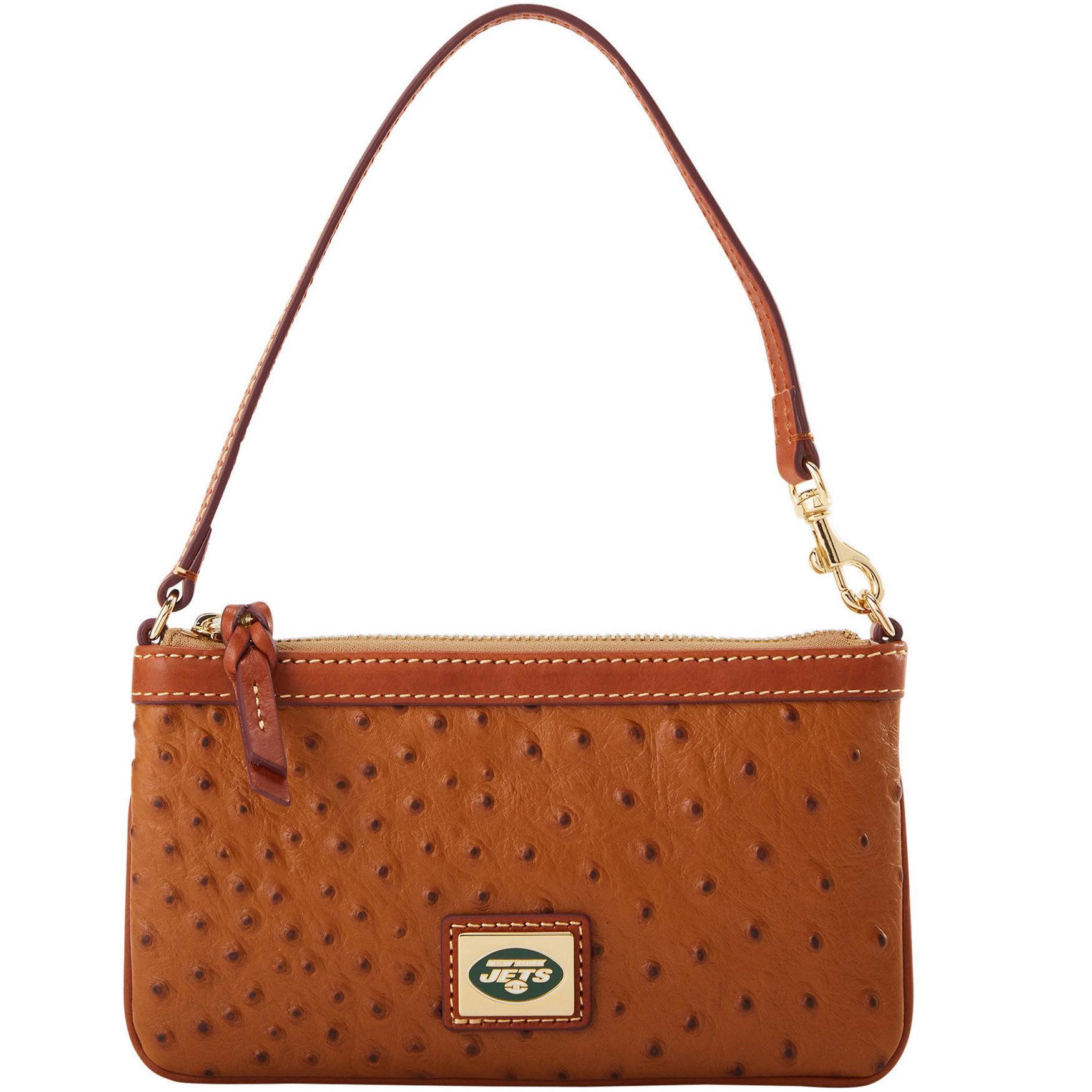 Dooney & Bourke Womens NFL Jets Large Slim Coated Cotton Wristlet in Caramel Product Image