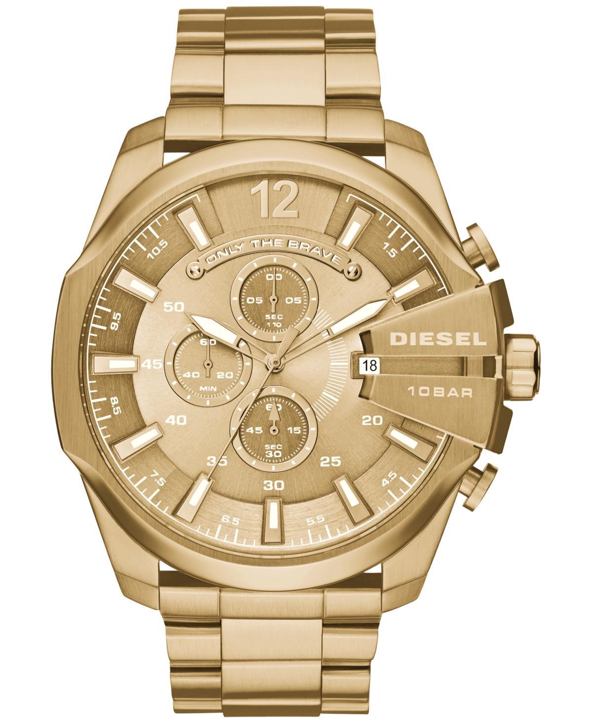 Diesel Mens Chronograph Mega Chief Gold-Tone Stainless Steel Bracelet Watch 59x51mm Product Image