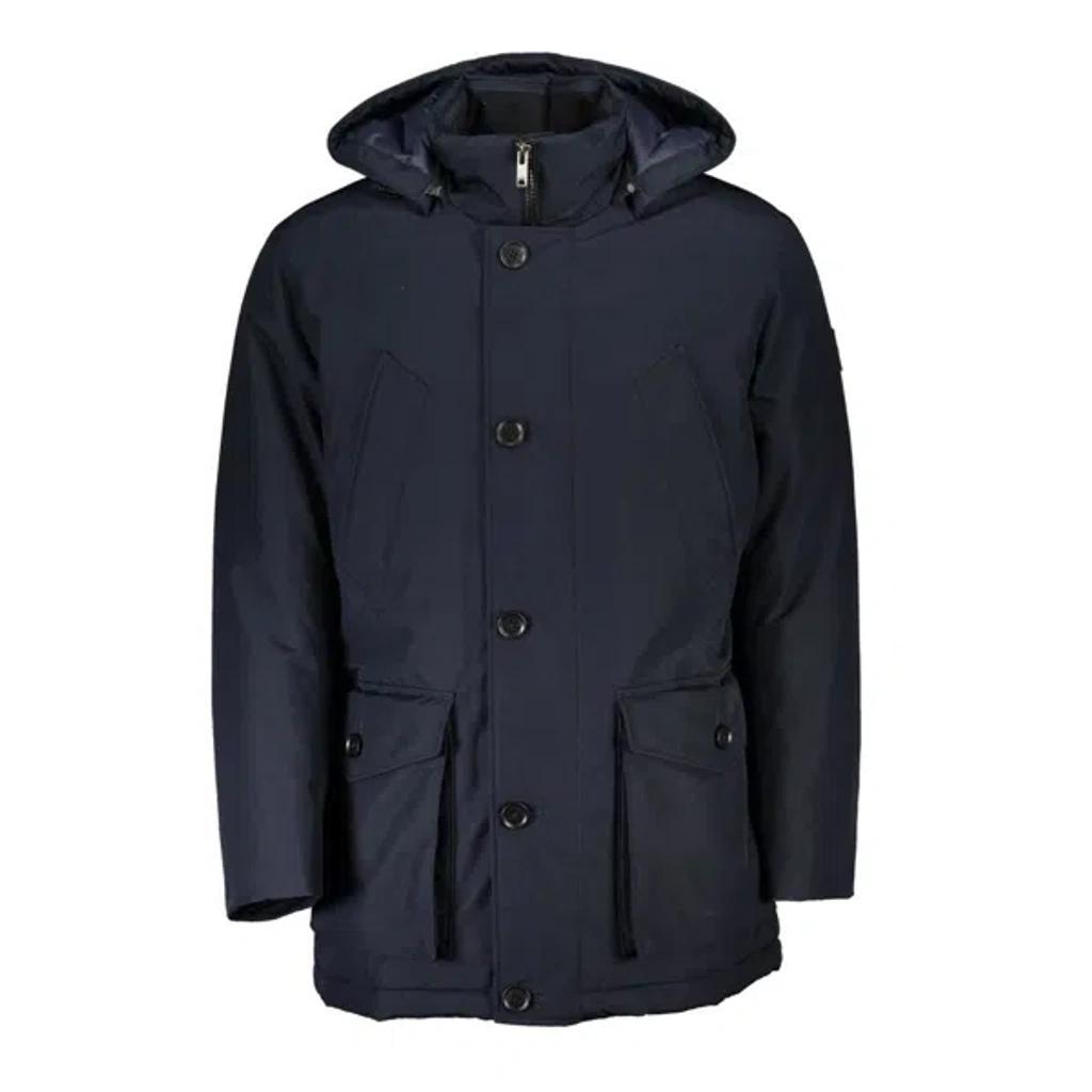 Sleek Blue Long-sleeve Jacket With Hood Product Image