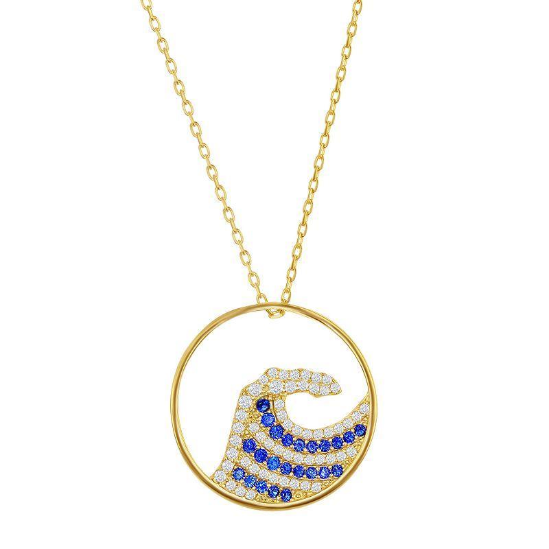 14k Gold Over Silver Blue & White Cubic Zirconia Wave Necklace, Womens Sterling Product Image