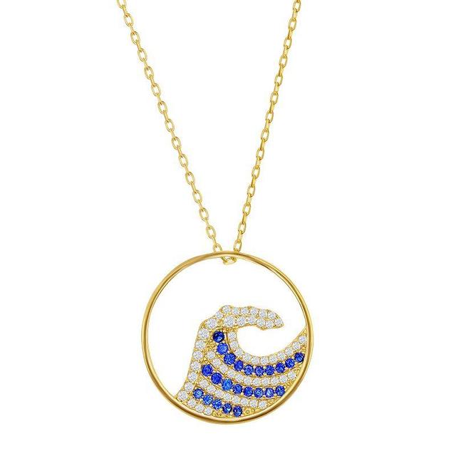 14k Gold Over Silver Blue & White Cubic Zirconia Wave Necklace, Womens Sterling Product Image