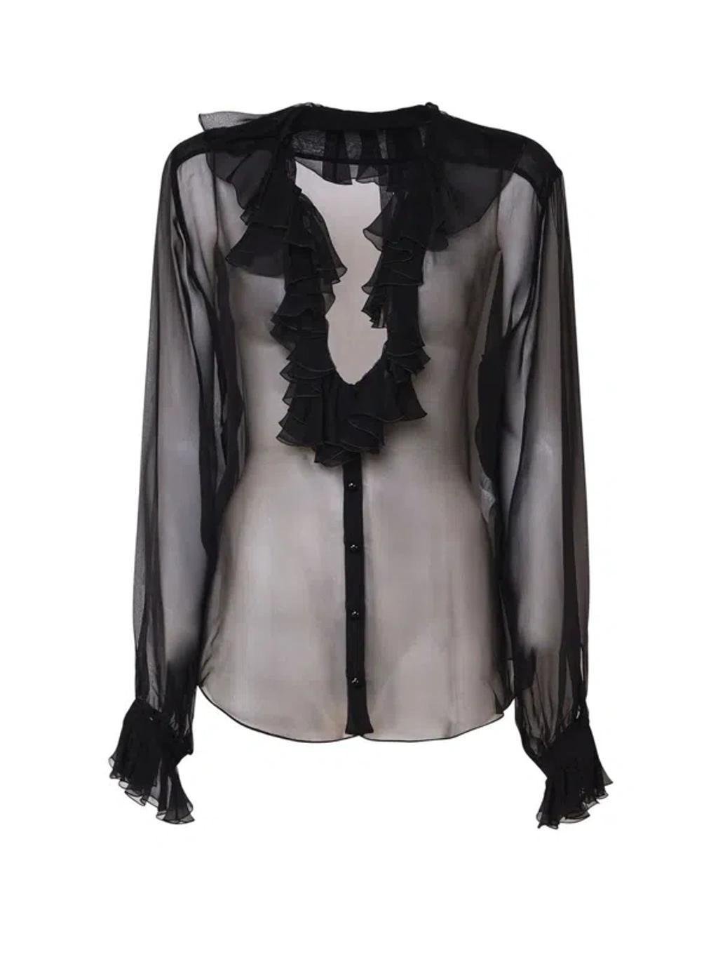 DOLCE & GABBANA Ruffled Silk Chiffon Blouse In Black Product Image