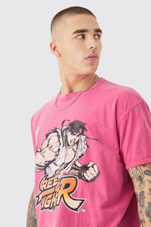 Oversized Arcade Street Fighter Wash License T-shirt | boohooMAN USA Product Image