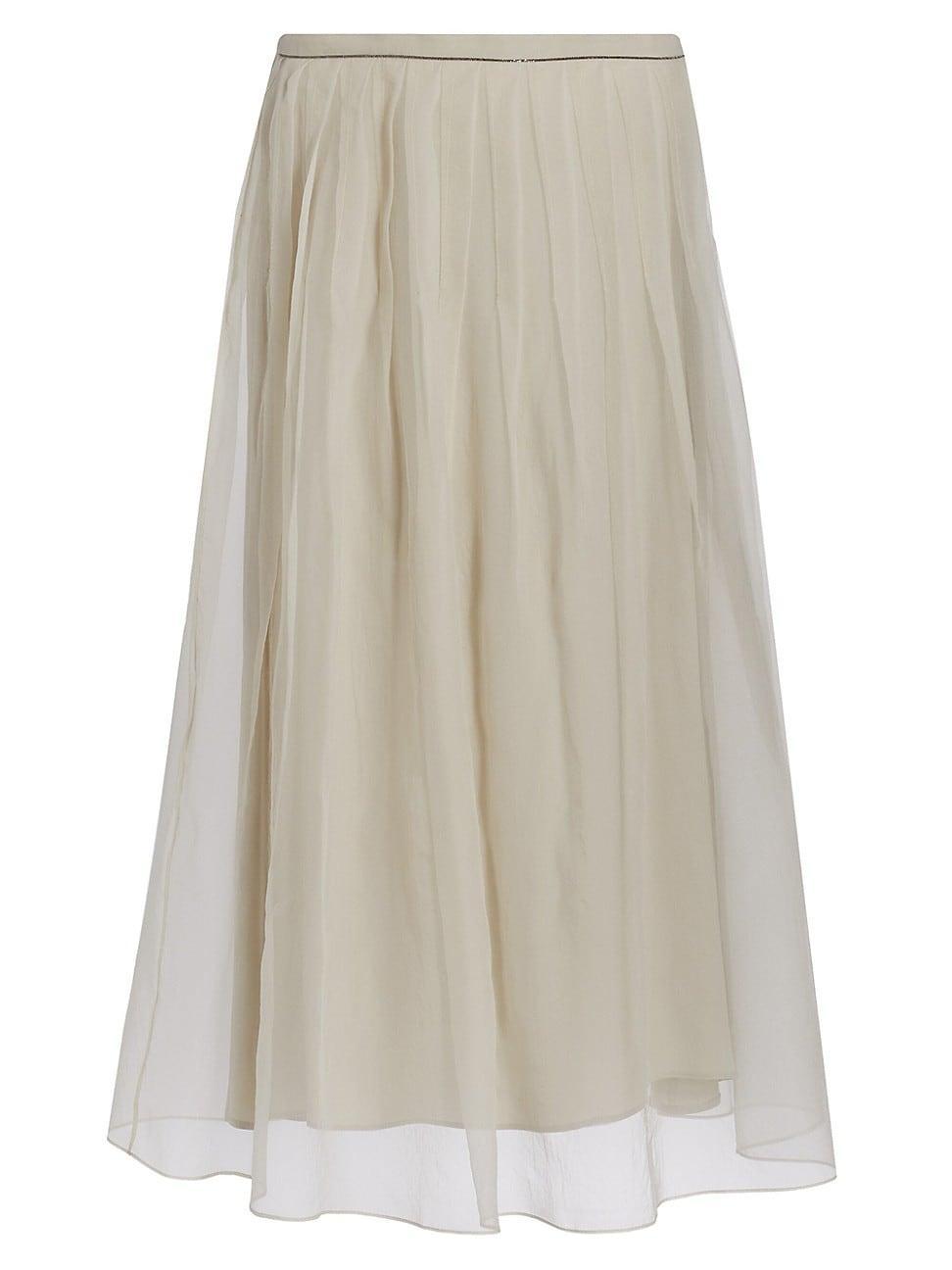 Womens A-Line Pleated Silk Chiffon Midi-Skirt Product Image