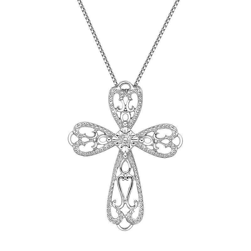 Gemminded Sterling Silver Diamond Accent Cross Pendant Necklace, Womens Product Image