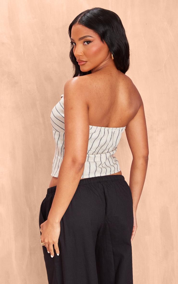 Stone Bandeau Tie Front Striped Linen Crop Product Image