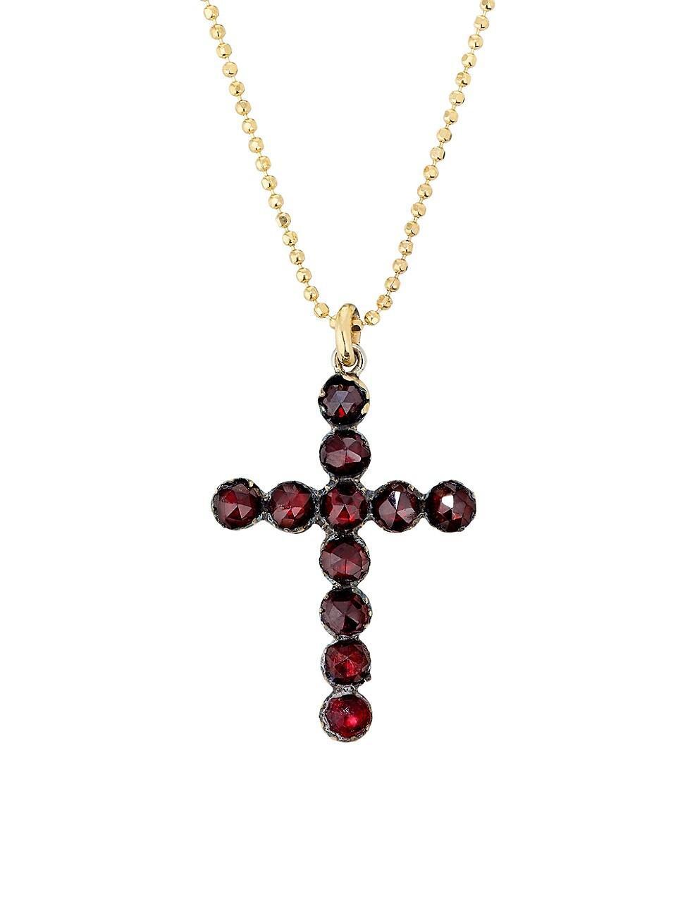 Womens 18K Yellow Gold & Almandine Garnet Cross Pendant Necklace Product Image