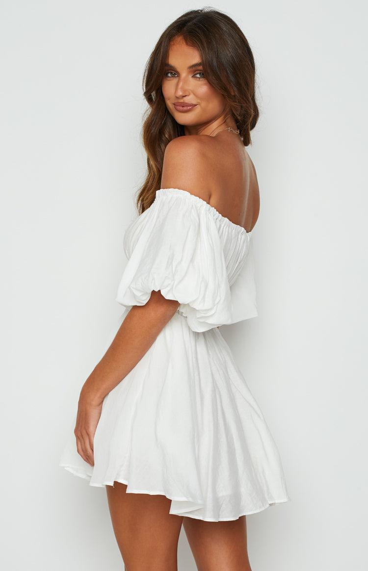 Paradise Puff Sleeve Dress White Product Image