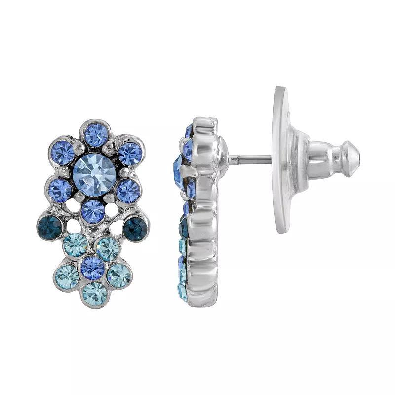 1928 Silver Tone Blue Floral Earrings, Womens Product Image