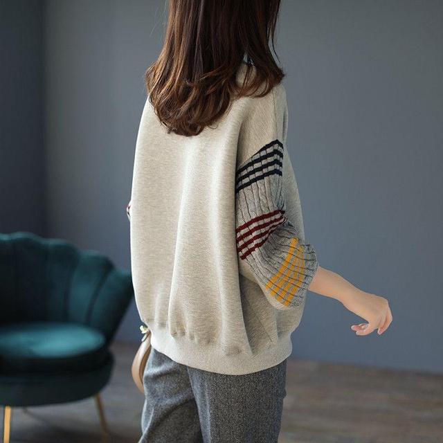 Round Neck Striped Panel Cable Knit Pullover Product Image