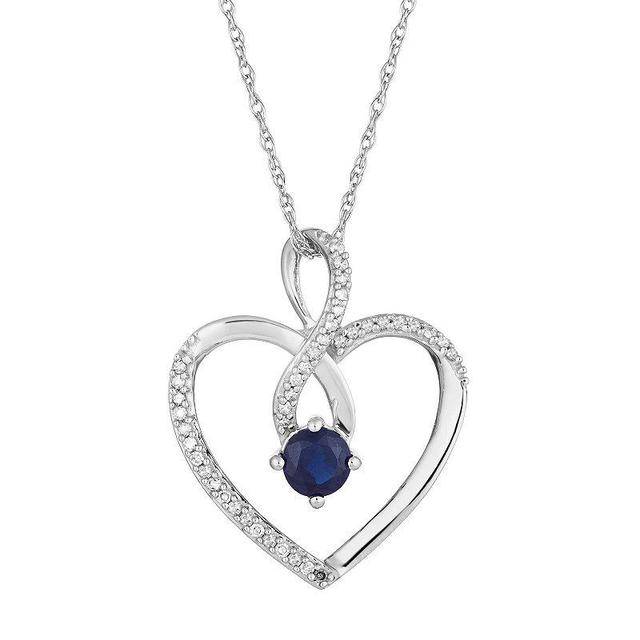 10k White Gold Sapphire & 1/8 Carat T.W. Diamond Infinity Heart Pendant Necklace, Womens 10k Whgold Product Image