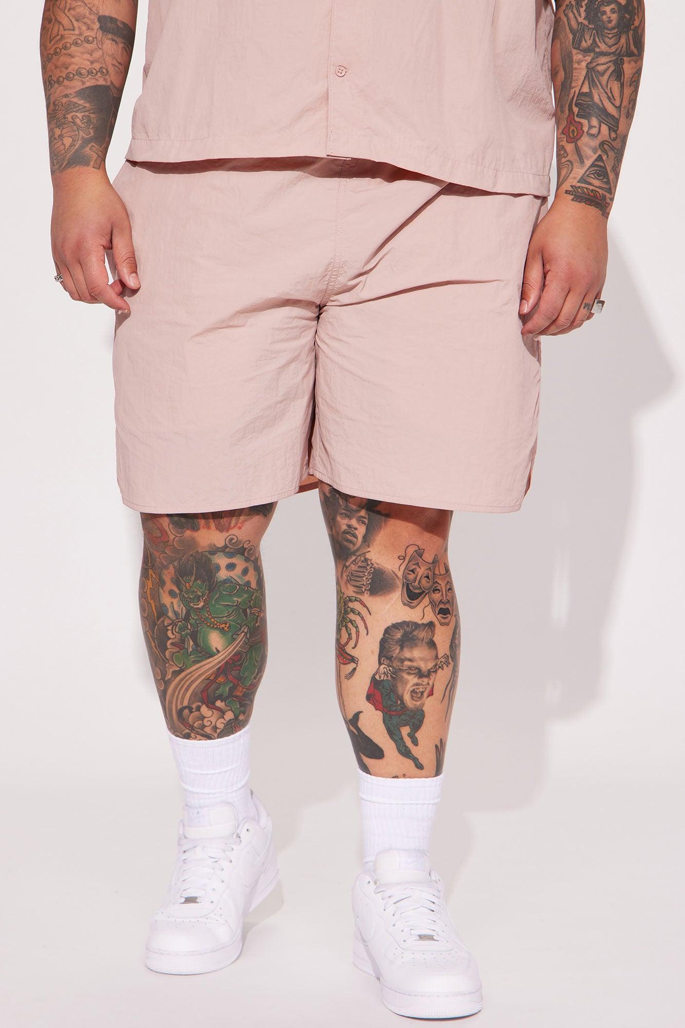 Batter Up Crinkle Nylon Volley Shorts - Mauve Product Image