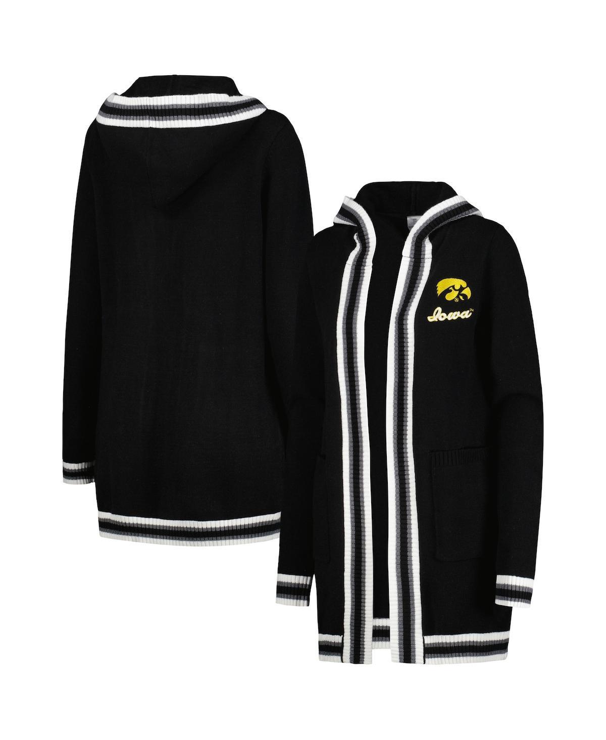 Womens Gameday Couture Black Iowa Hawkeyes One More Round Tri-Blend Striped Hooded Cardigan Sweater Product Image