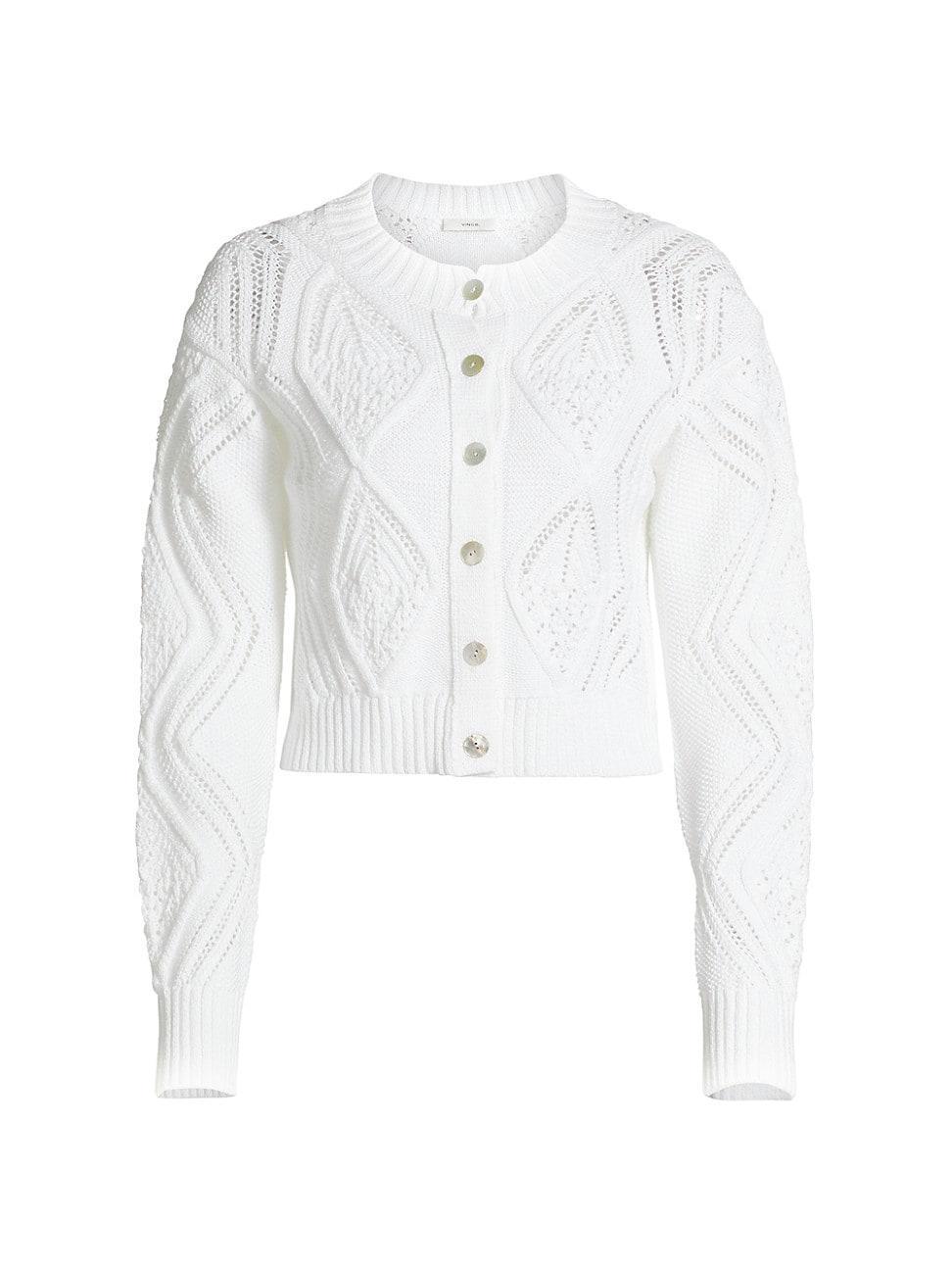 Womens Cotton Diamond Cable-Knit Crop Cardigan Product Image