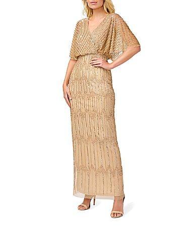 Adrianna Papell Beaded Short Flutter Sleeve V Product Image