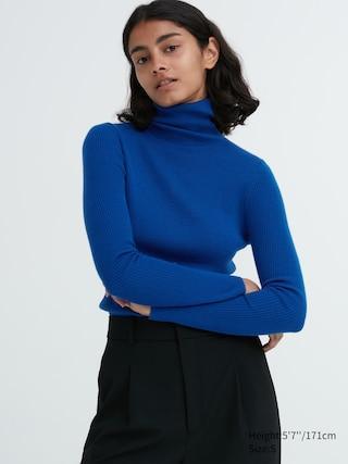 Womens Merino Ribbed Turtleneck Sweater Blue 2XS UNIQLO US Product Image