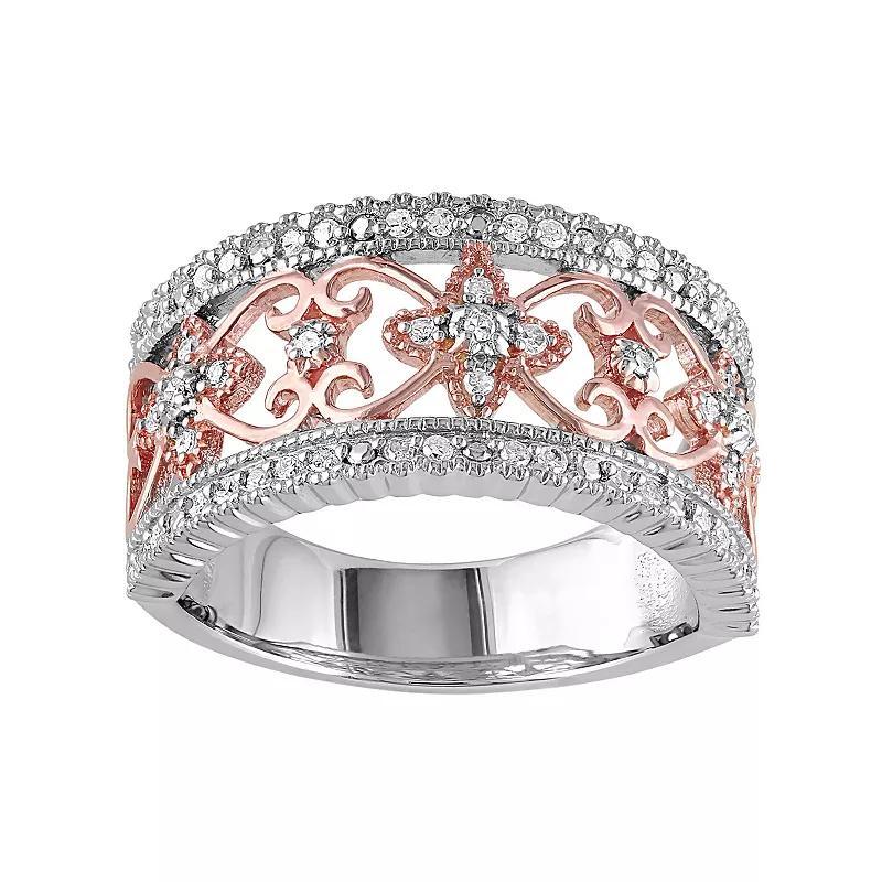 Stella Grace Two Tone Sterling Silver 1/4 Carat T.W. Diamond Filigree Ring, Womens Product Image