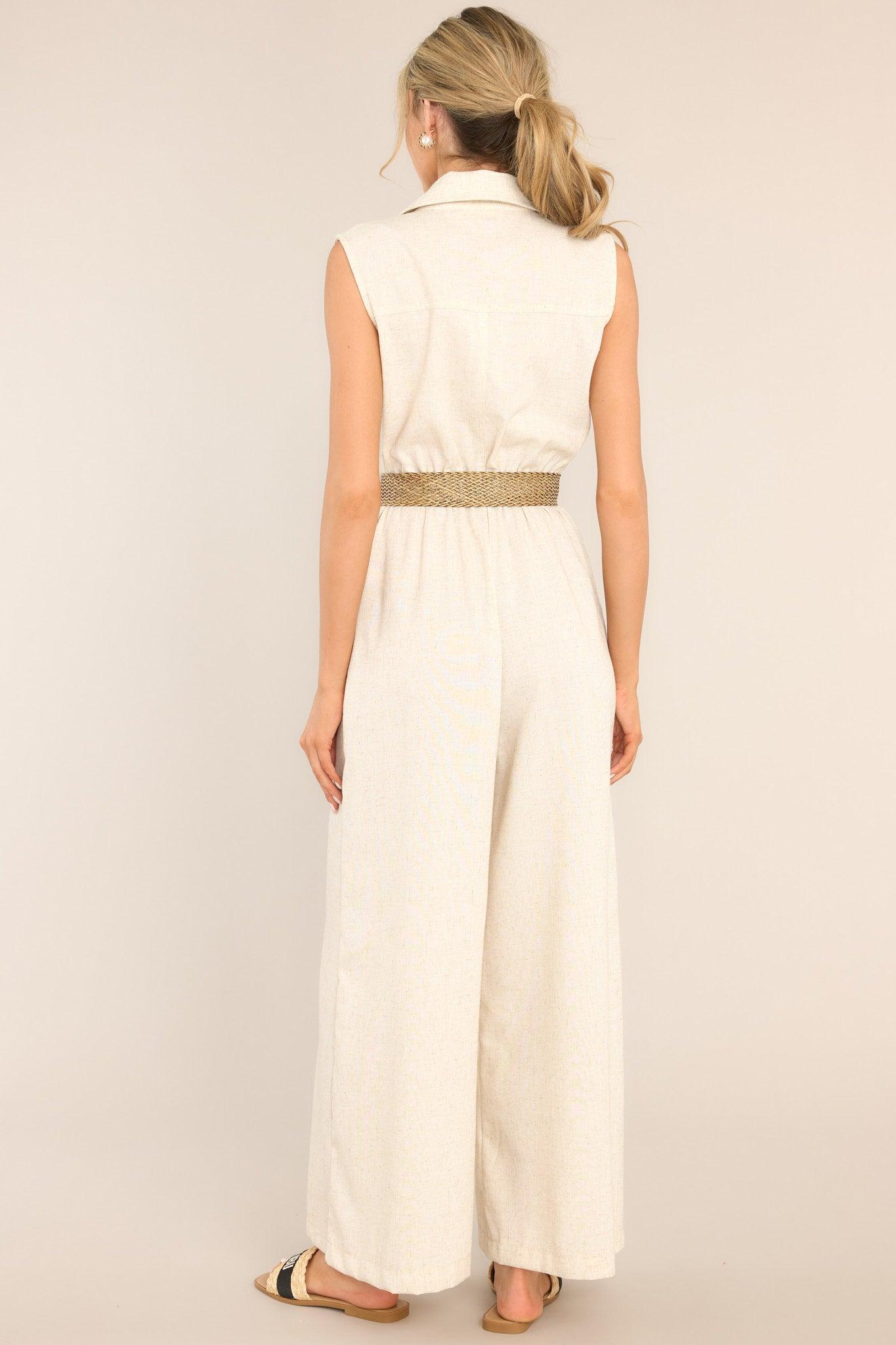 World View Oatmeal Belted Jumpsuit Beige Product Image